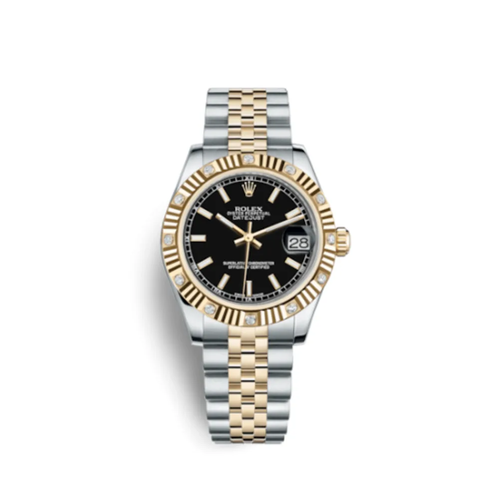 Rolex Datejust 31 Rolesor Yellow Fluted Diamond / Jubilee / Black