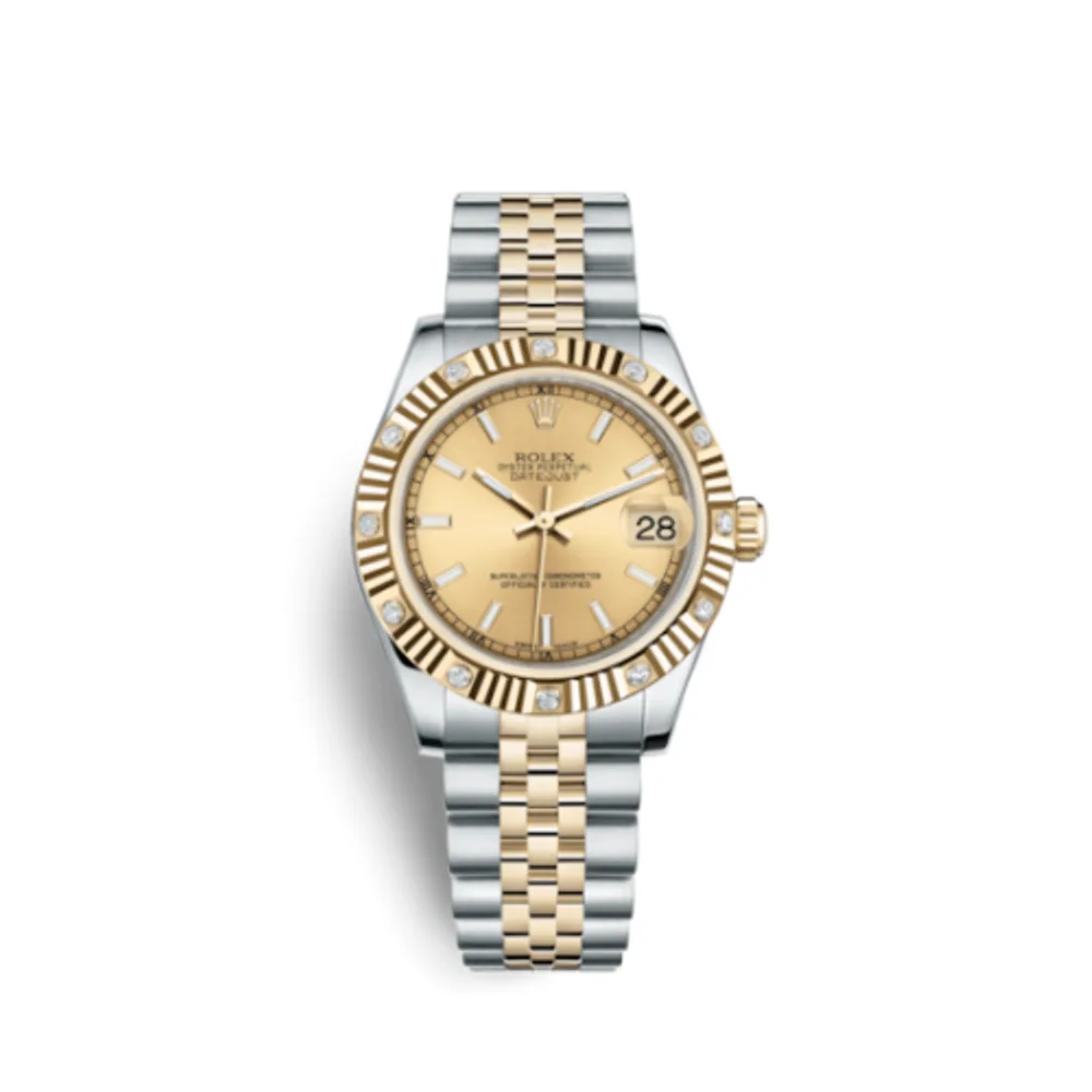 Rolex Datejust 31 Rolesor Yellow Fluted Diamond / Jubilee / Champagne