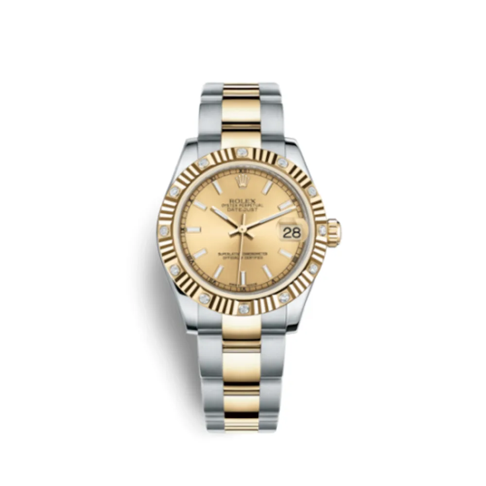 Rolex Datejust 31 Rolesor Yellow Fluted Diamond / Oyster / Champagne