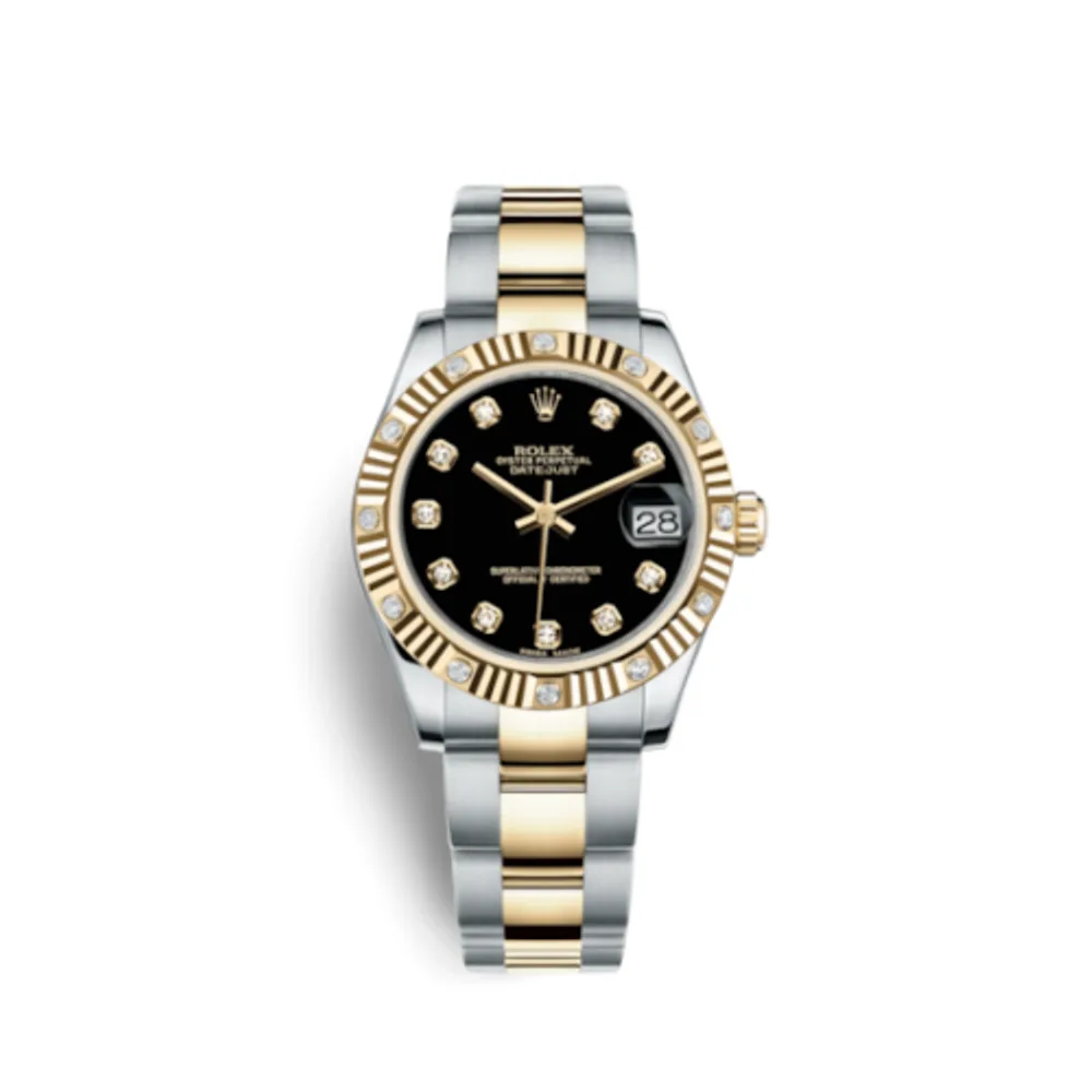 Rolex Datejust 31 Rolesor Fluted Diamond / Oyster / Black Diamond