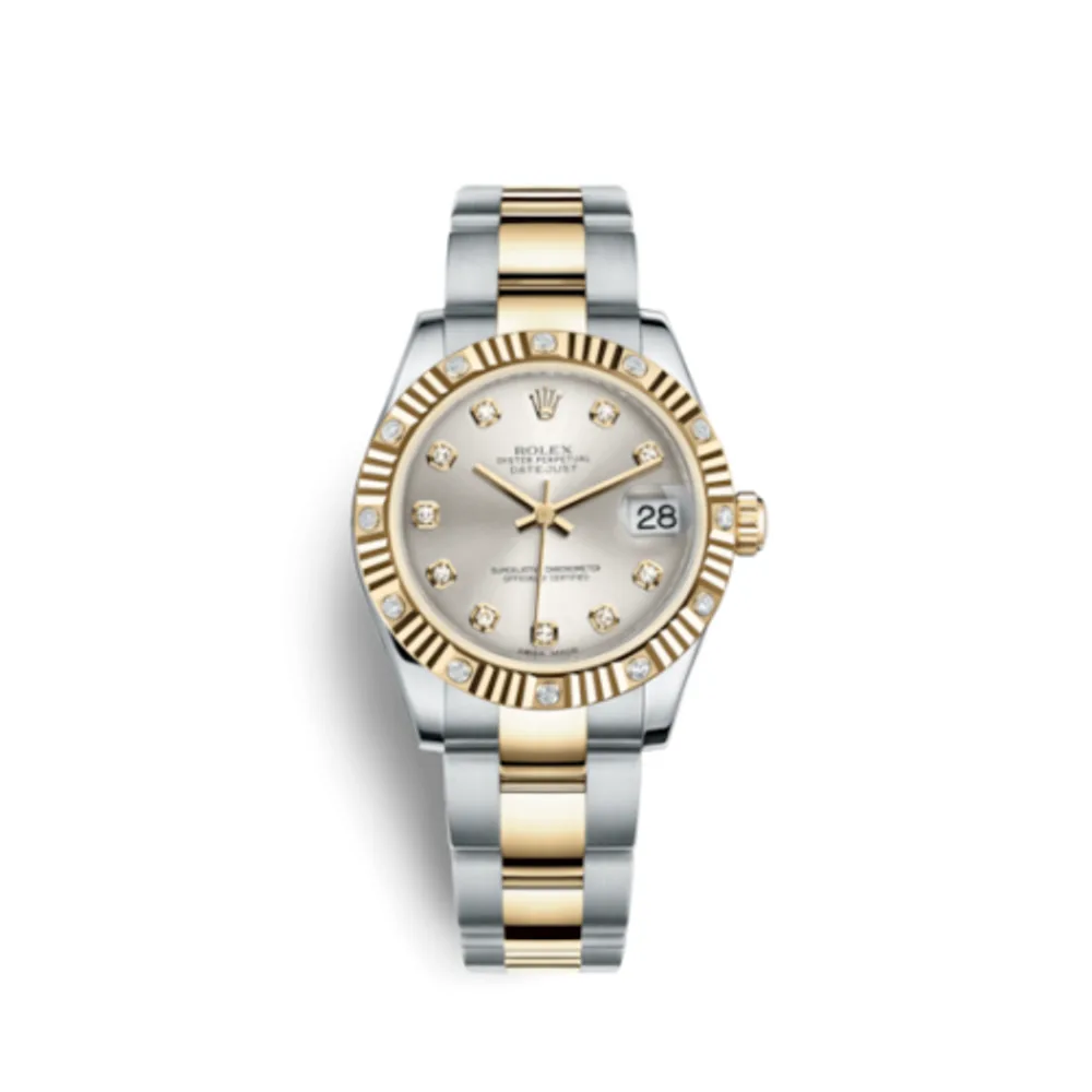 Rolex Datejust 31 Rolesor Yellow Fluted Diamond / Oyster / Silver Diamond