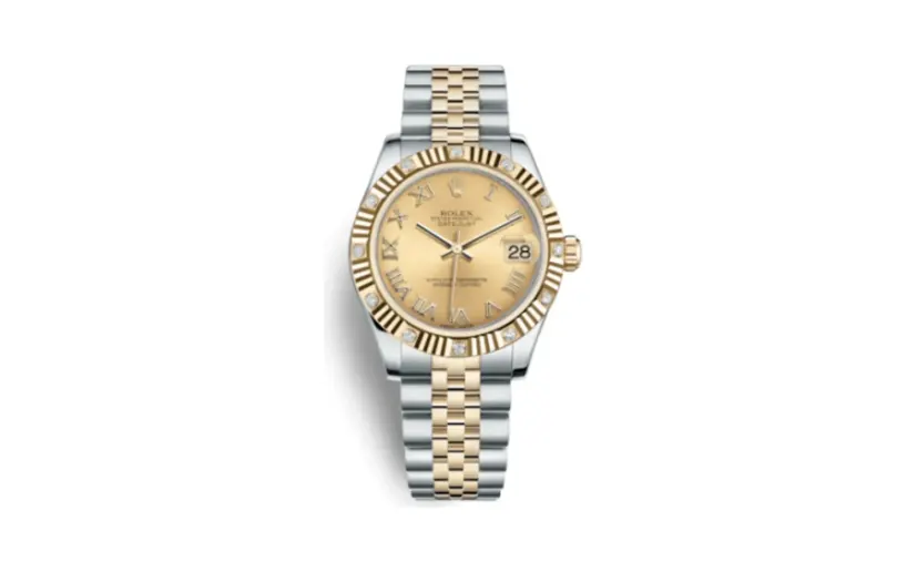 Rolex Datejust 31 Rolesor Yellow Fluted Diamond / Jubilee / Champagne Roman