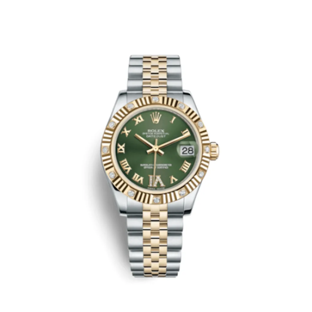 Rolex Datejust 31 Rolesor Fluted Diamond / Jubilee / Olive Roman