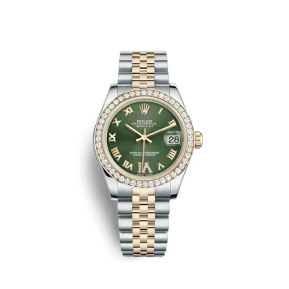 Rolex Datejust 31 Rolesor Yellow Diamond / Jubilee / Green Roman