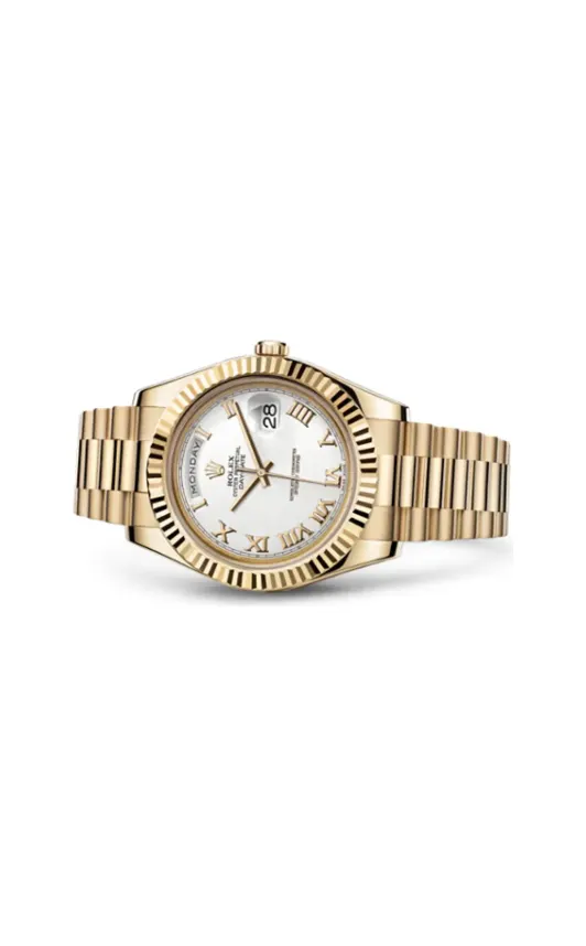 Rolex Day-Date II Yellow Gold Fluted White Roman