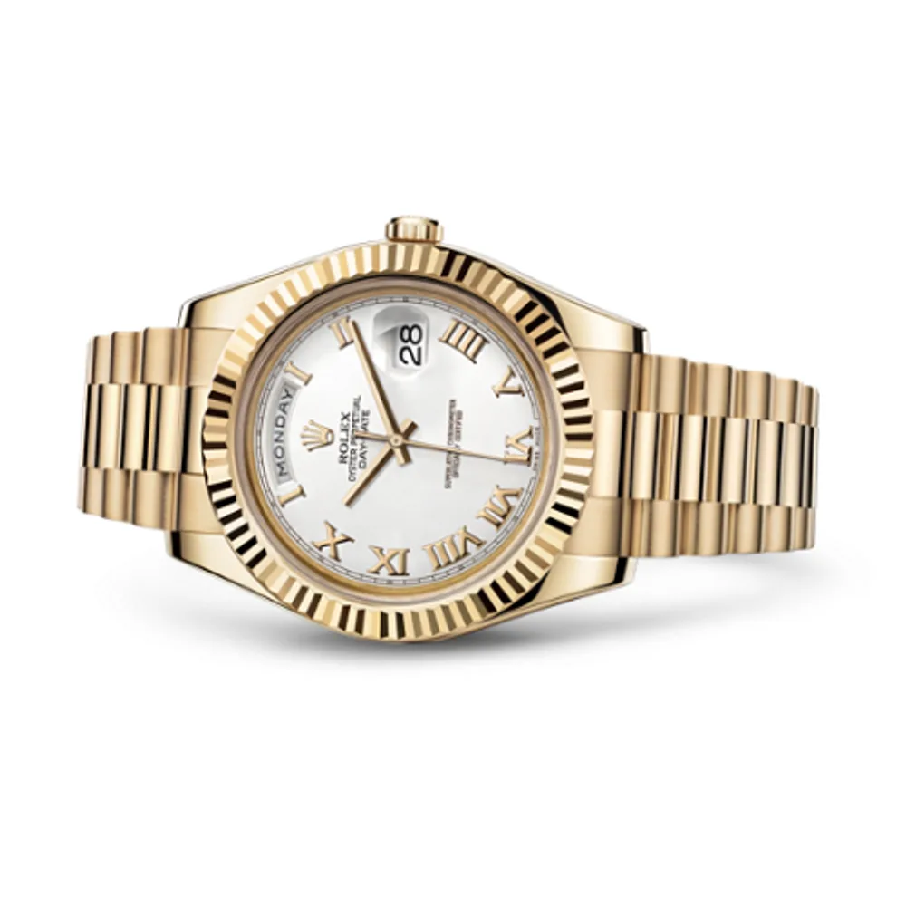 Rolex Day-Date II Yellow Gold Fluted White Roman