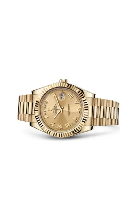 Rolex Day-Date II Yellow Gold Fluted Champagne Roman