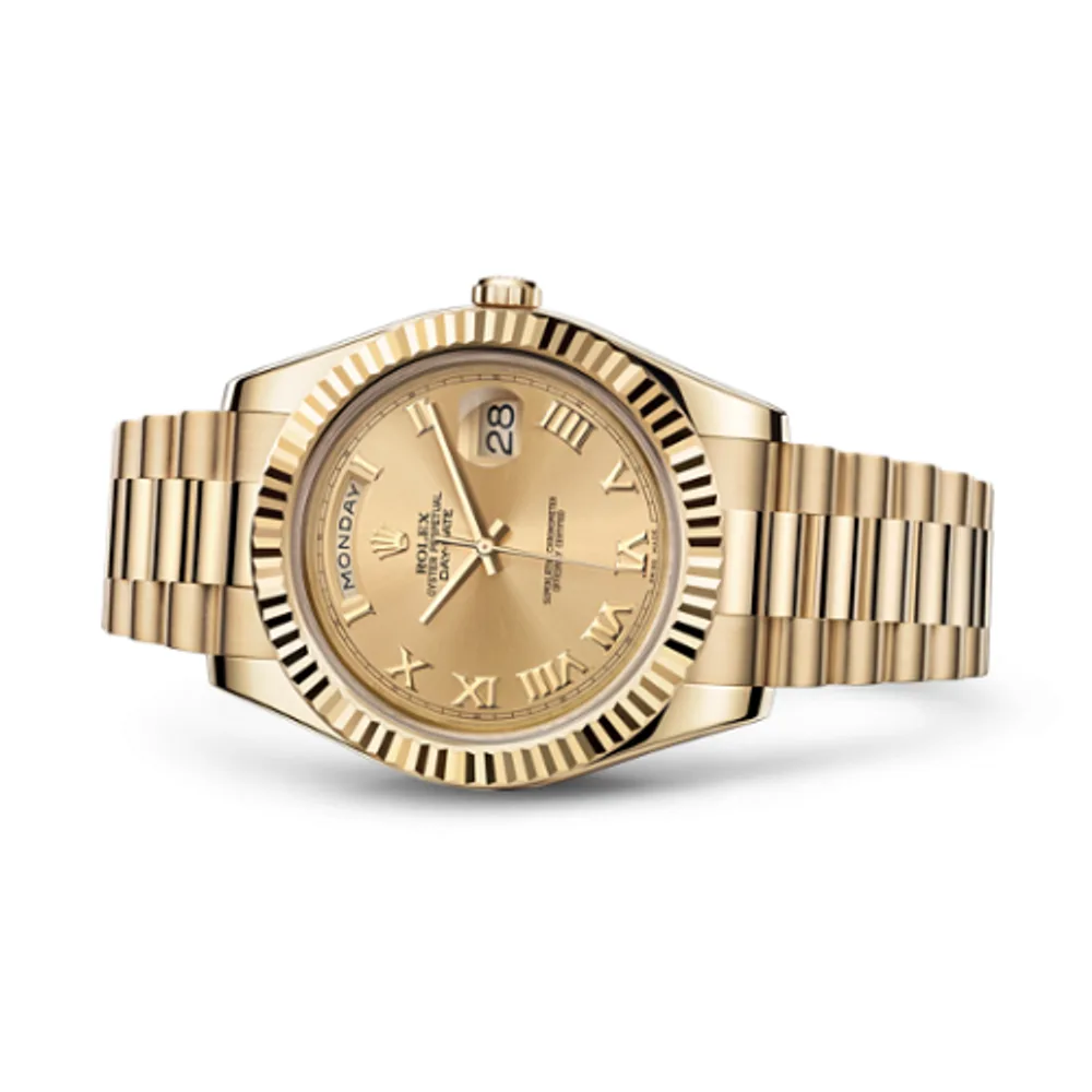 Rolex Day-Date II Yellow Gold Fluted Champagne Roman