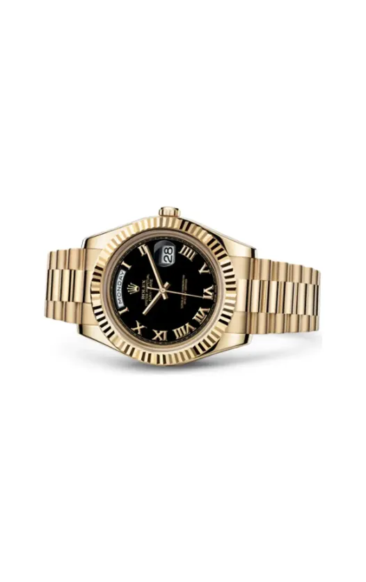 Rolex Day-Date II Yellow Gold Fluted Black Roman