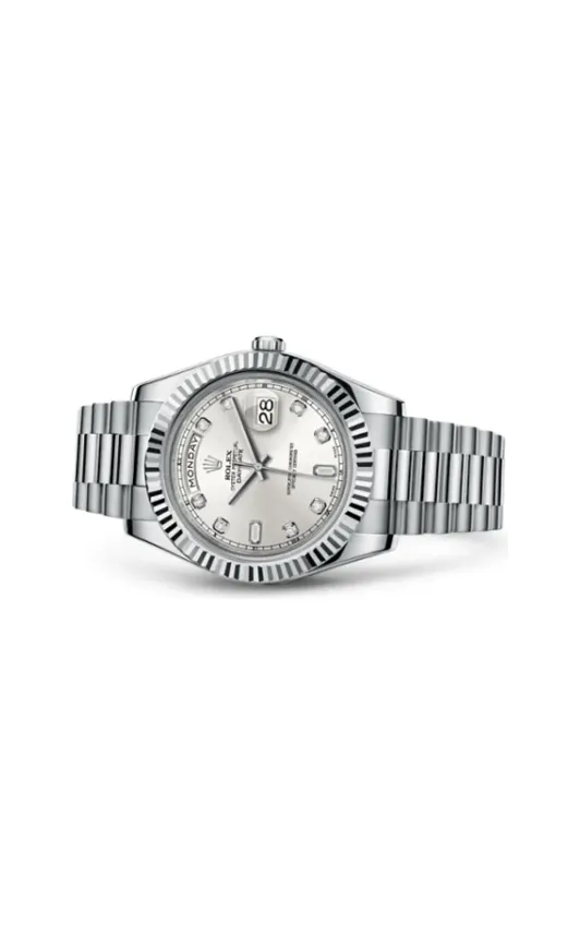 Rolex Day-Date II White Gold Silver Diamonds