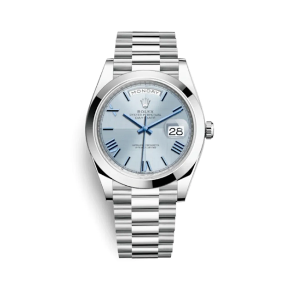 Rolex Day-Date 40 Platinum / Ice Blue Quadrant Motif