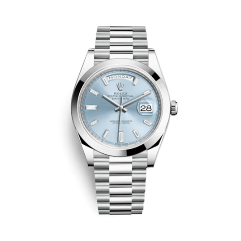 Rolex Day-Date 40 Platinum / Ice Blue Diagonal Diamond