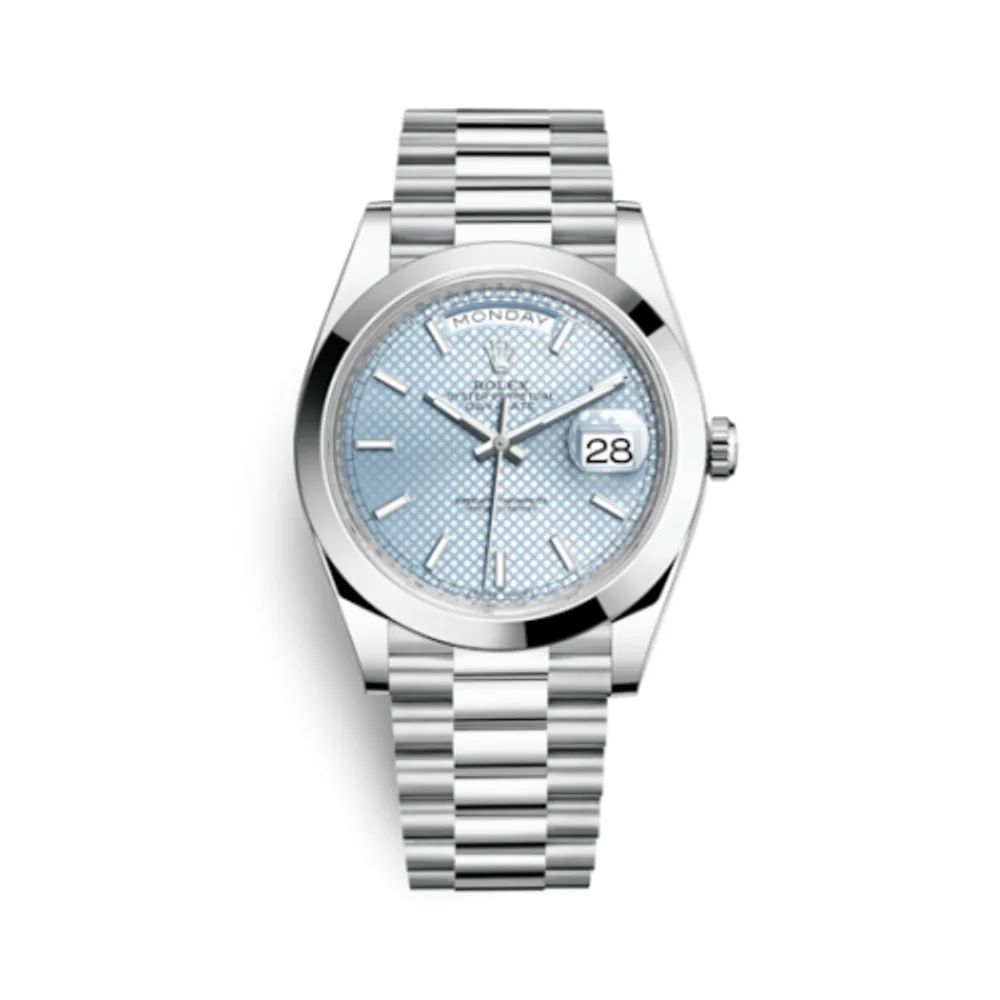 Rolex Day-Date 40 Platinum / Ice Blue Diagonal Motif
