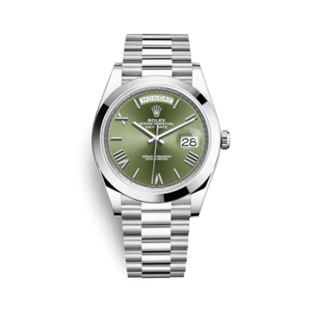 Rolex Day-Date 40 Platinum / Green - Roman