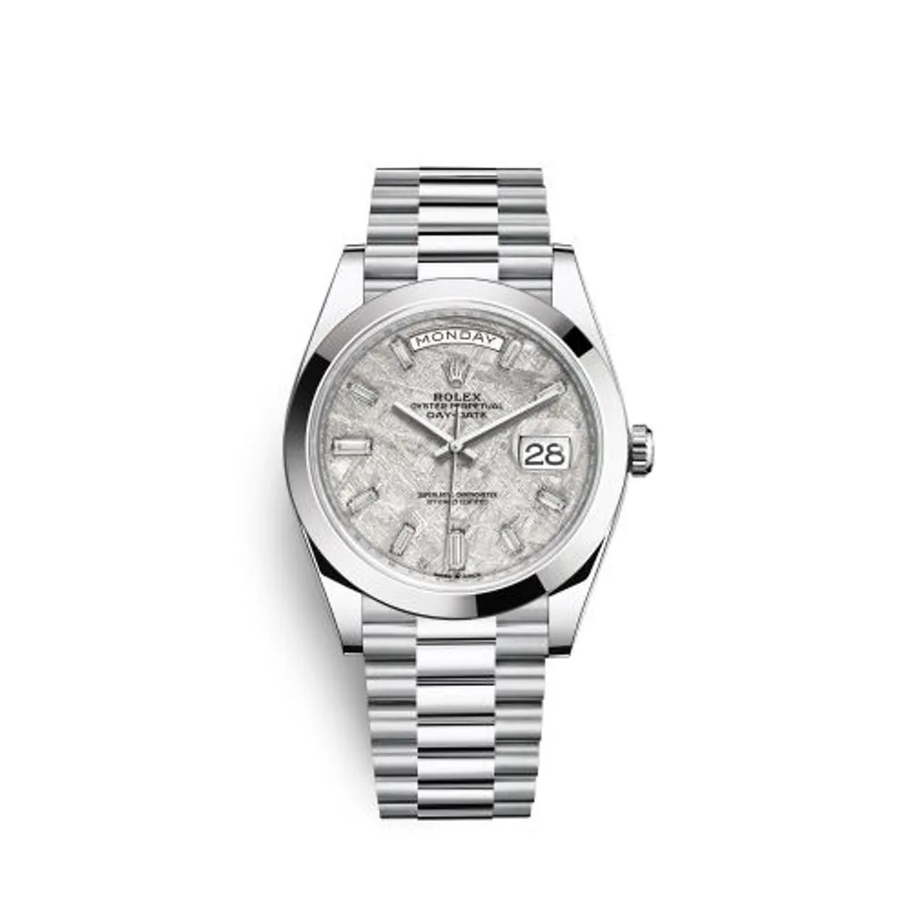 Rolex Day-Date 40 Platinum / Meteorite Baguette