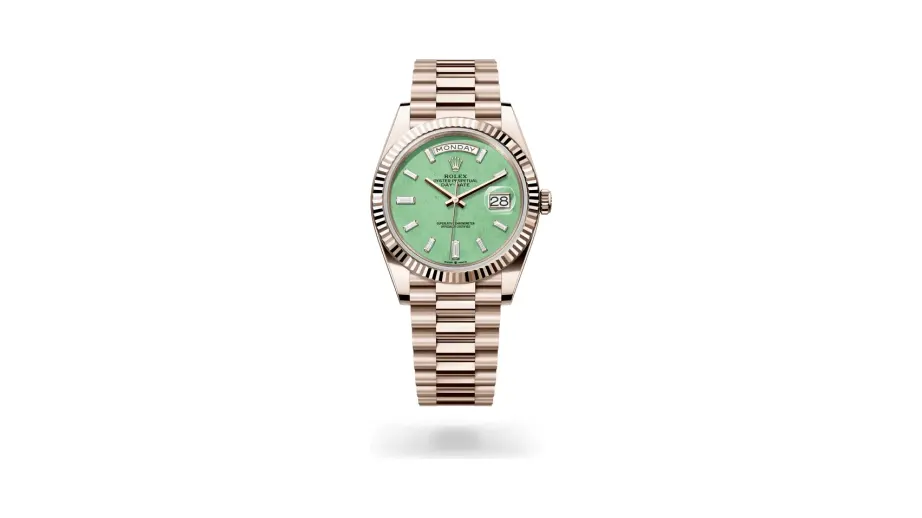 Rolex Oyster Perpetual Day-Date 40, 18 kt Jubilee Gold, Light green aventurine dial