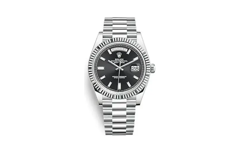 Rolex Day-Date 40 Platinum - Fluted / Black - Baguette