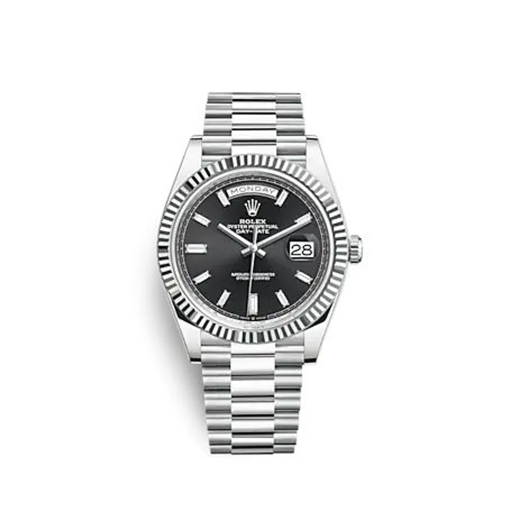 Rolex Day-Date 40 Platinum - Fluted / Black - Baguette