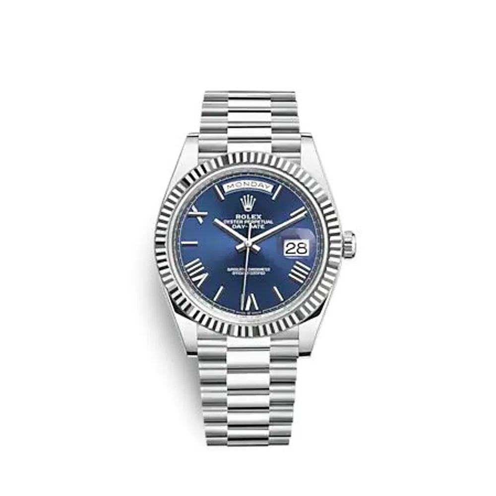 Rolex Day-Date 40 Platinum - Fluted / Blue - Roman