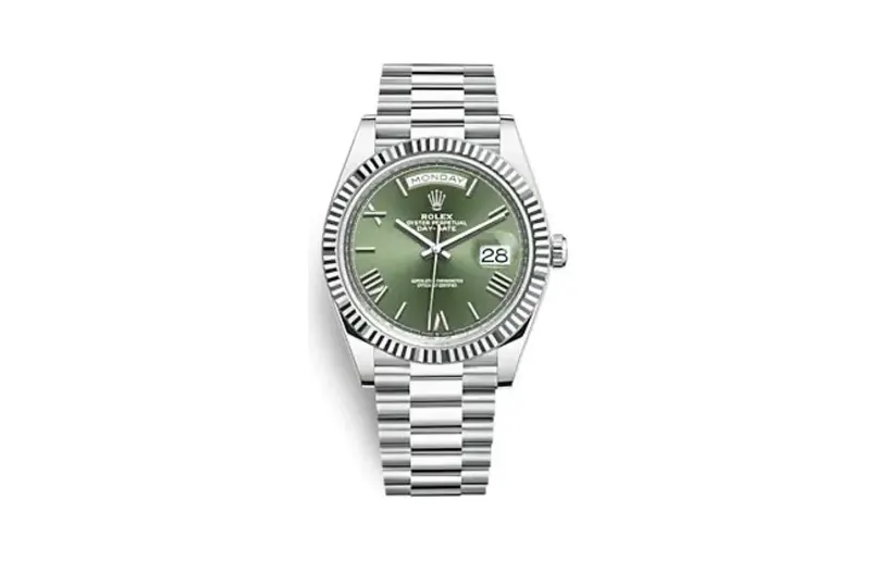 Rolex Day-Date 40 Platinum - Fluted / Green - Roman