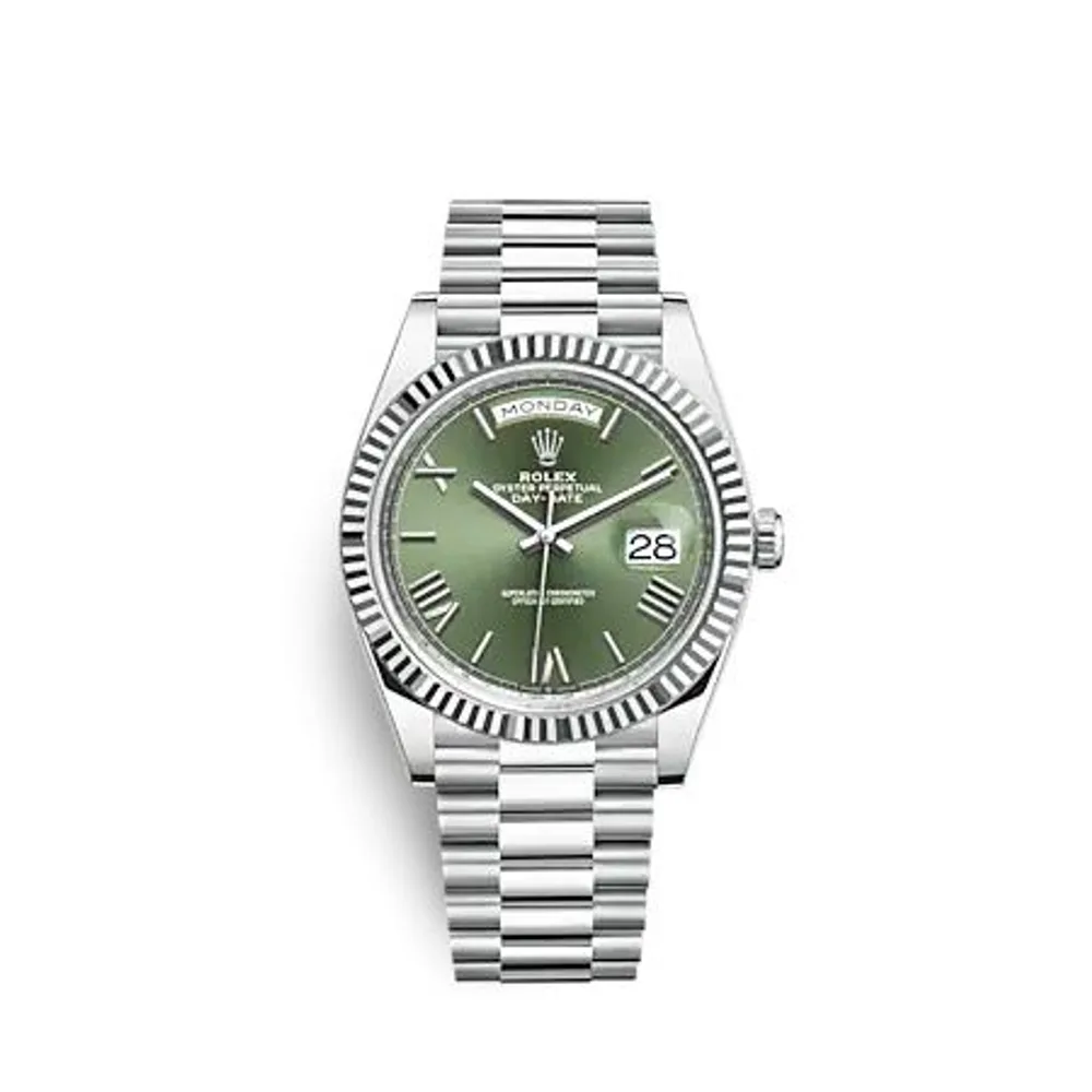 Rolex Day-Date 40 Platinum - Fluted / Green - Roman