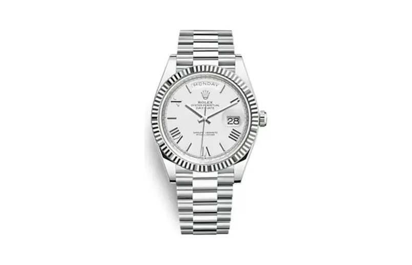 Rolex Day-Date 40 Platinum - Fluted / White - Roman