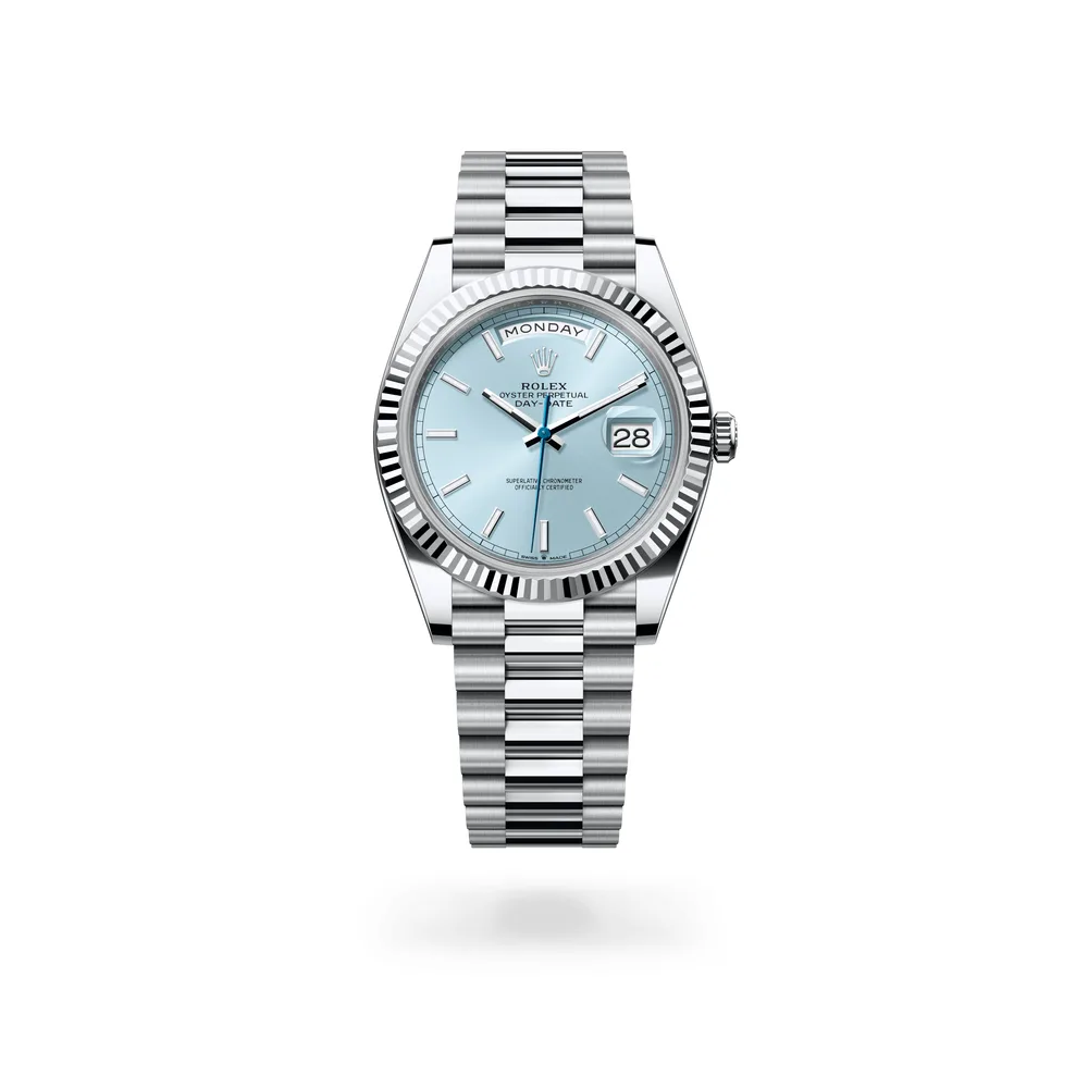Rolex Oyster Perpetual Day-Date 40, Platinum, Ice blue dial