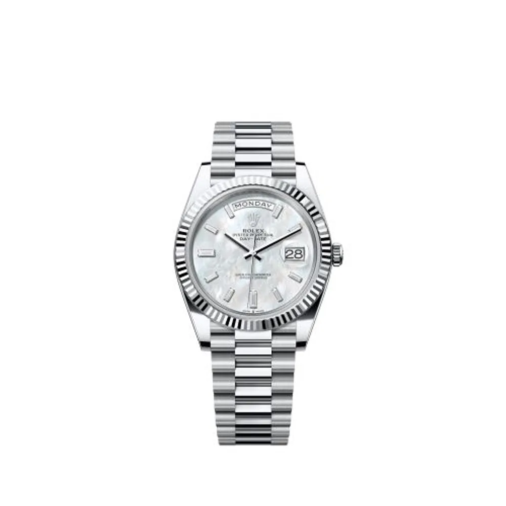 Rolex Day-Date 40 Platinum - Fluted / MOP - Baguette