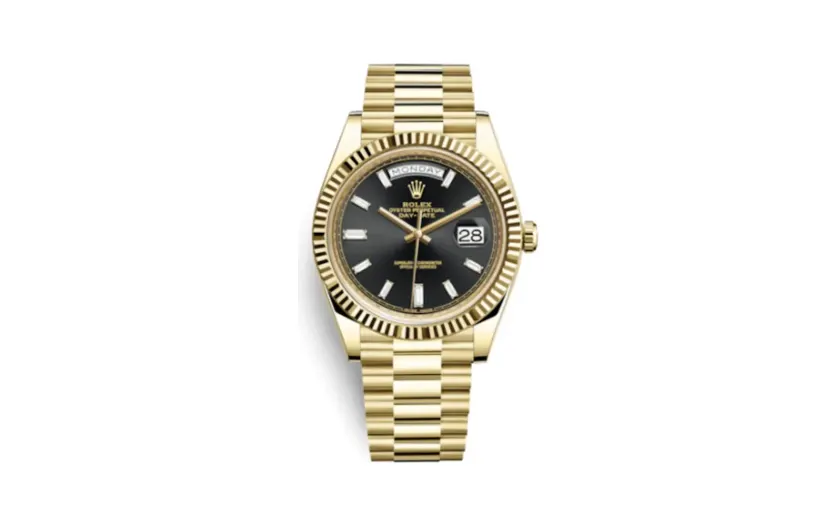Rolex Day-Date 40 Yellow Gold / Black - Baguette