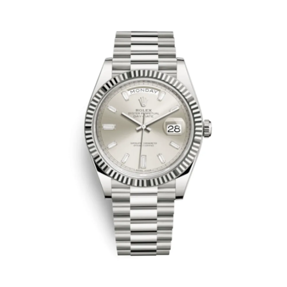 Rolex Day-Date 40 White Gold / Silver - Baguette