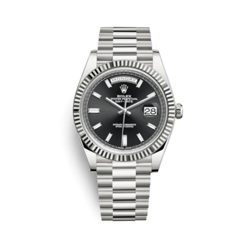 Rolex Day-Date 40 White Gold / Black - Baguette