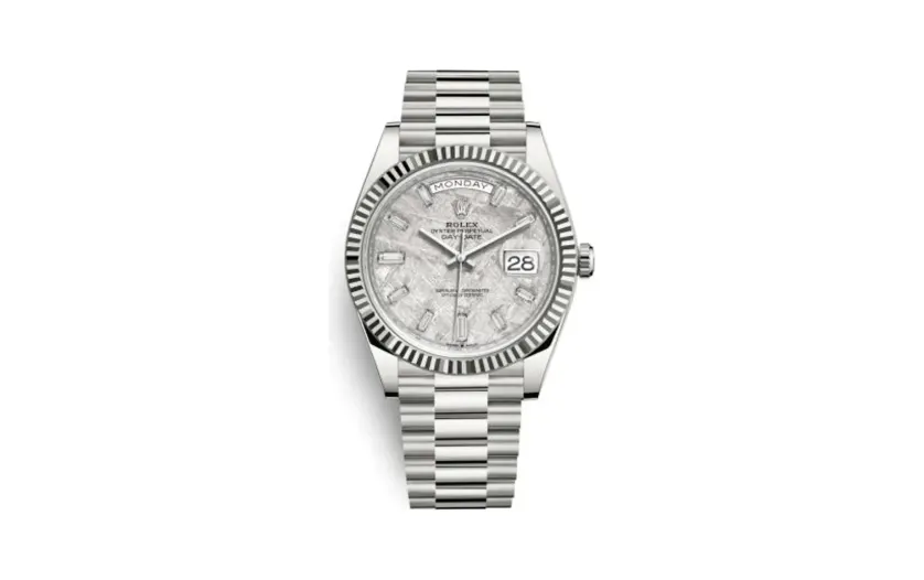 Rolex Day-Date 40 White Gold / Meteorite - Baquette