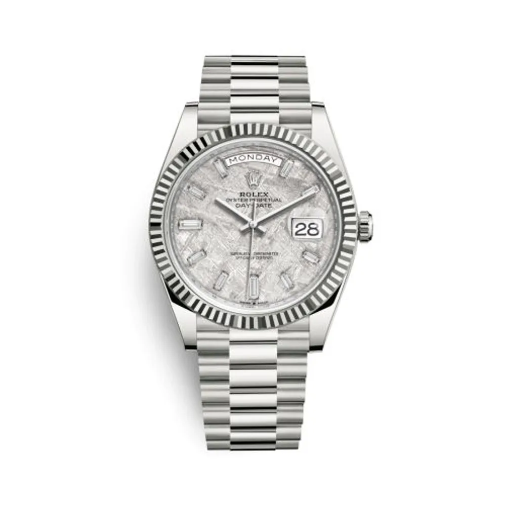 Rolex Day-Date 40 White Gold / Meteorite - Baquette