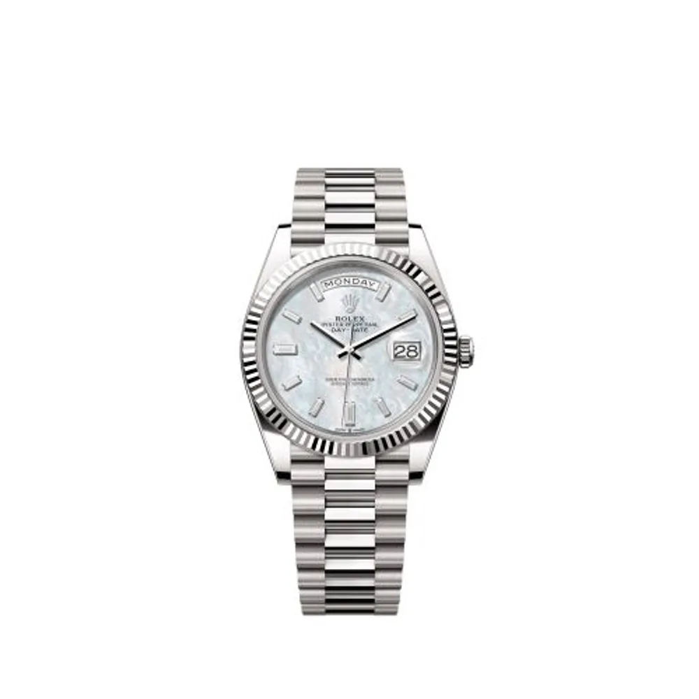 Rolex Day-Date 40 White Gold / MOP - Baguette