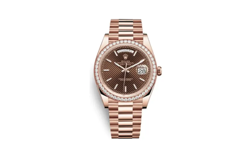 Rolex Day-Date 40 Everose / Diamond / Chocolate - Diagonal Motif