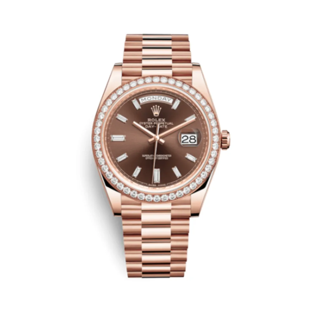 Rolex Day-Date 40 Everose - Diamond / Chocolate - Baguette
