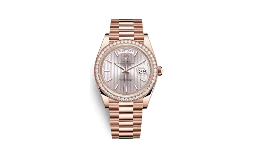 Rolex Day-Date 40 Everose / Diamond / Sundust - Stripe Motif