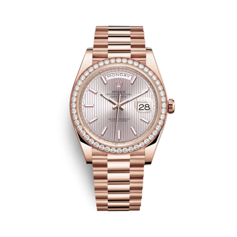 Rolex Day-Date 40 Everose / Diamond / Sundust - Stripe Motif