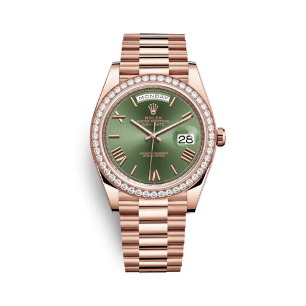 Rolex Day-Date 40 Everose - Diamond / Green - Roman