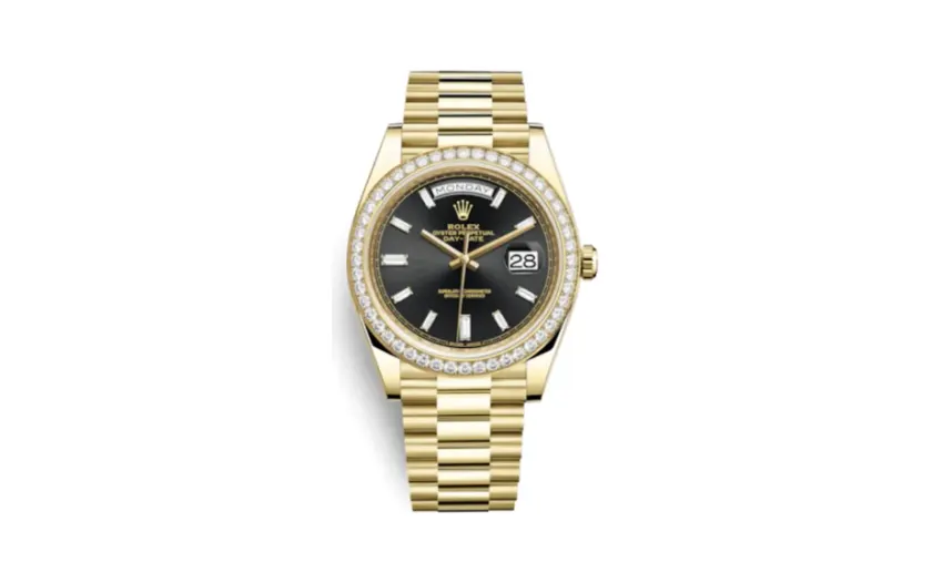 Rolex Day-Date 40 Yellow Gold / Diamond / Black - Baguette