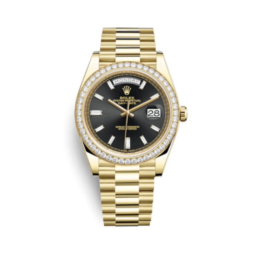 Rolex Day-Date 40 Yellow Gold / Diamond / Black - Baguette