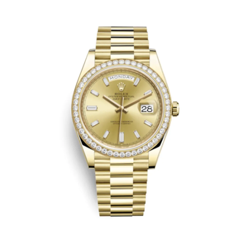 Rolex Day-Date 40 Yellow Gold / Diamond / Champagne - Baguette