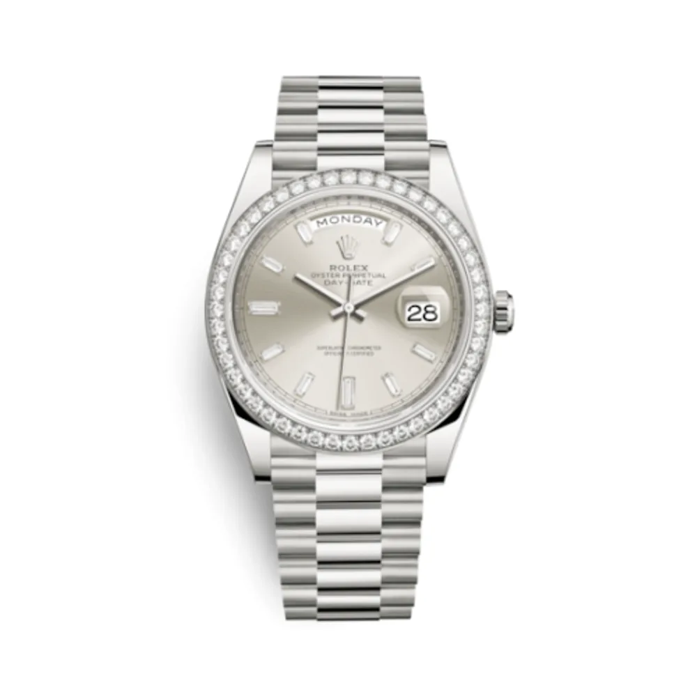 Rolex Day-Date 40 White Gold - Diamond / Silver - Baguette