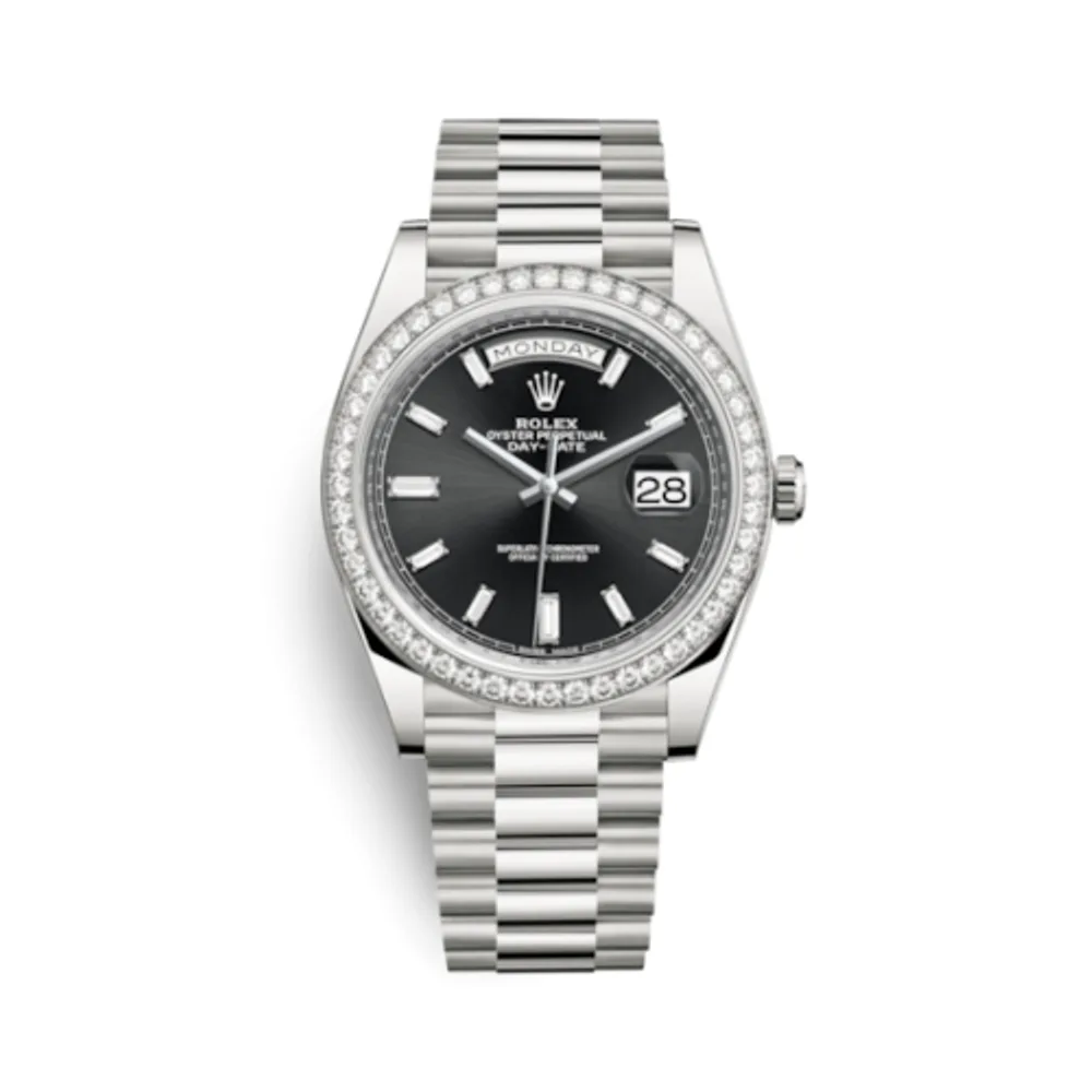 Rolex Day-Date 40 White Gold - Diamond / Black - Baguette
