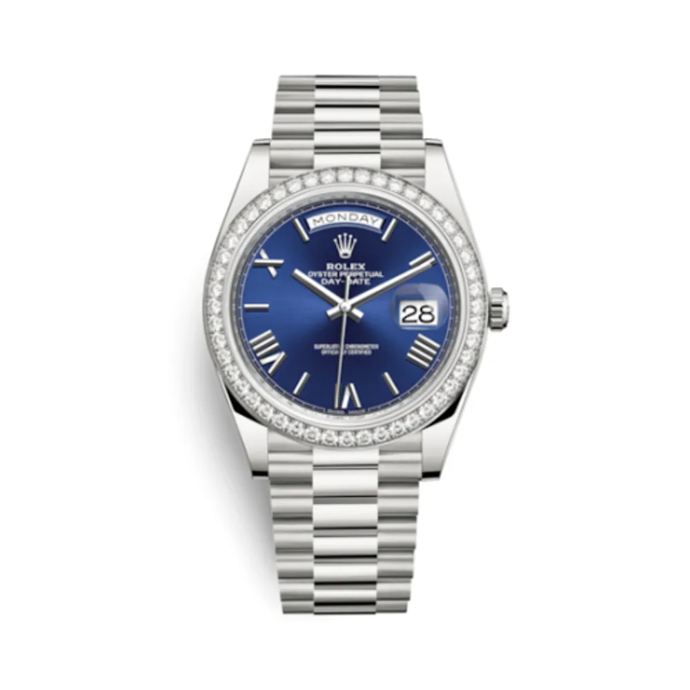 Rolex Day-Date 40 White Gold - Diamond / Blue Roman