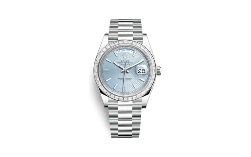 Rolex Day-Date 40 Platinum - Baguette / Ice Blue Diagonal
