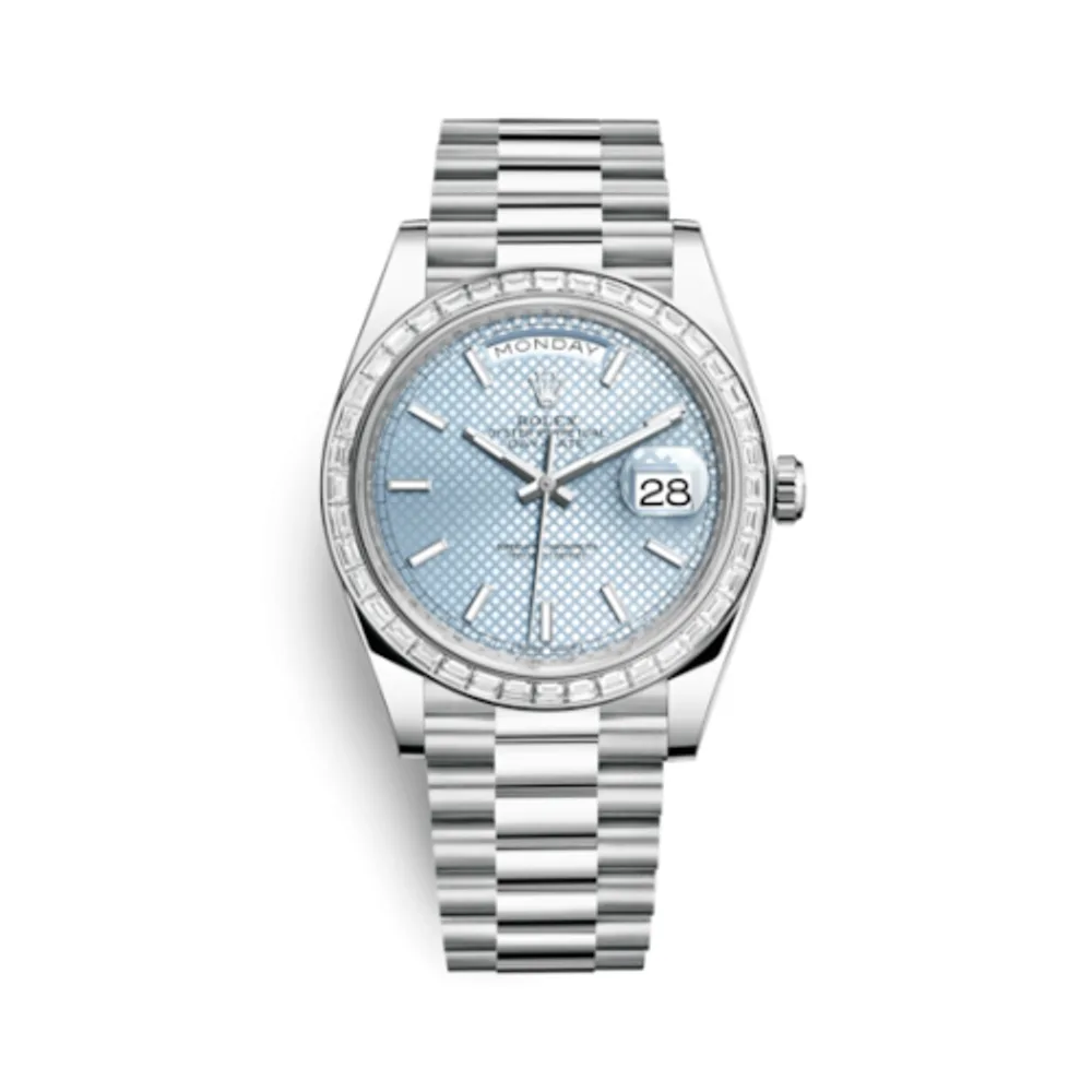 Rolex Day-Date 40 Platinum - Baguette / Ice Blue Diagonal