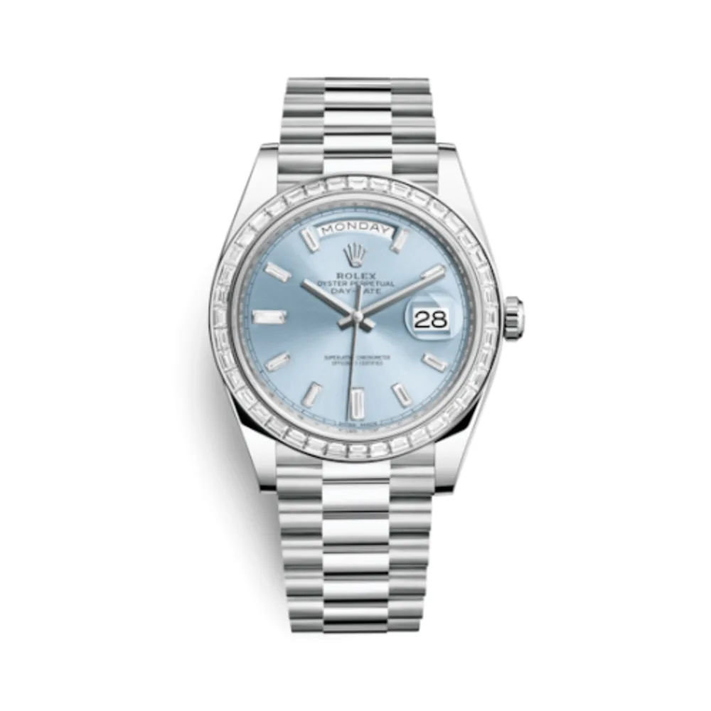Rolex Day-Date 40 Platinum - Baguette / Ice Blue - Baguette