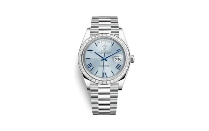 Rolex Day-Date 40 Platinum - Baguette / Ice Blue Quadrant