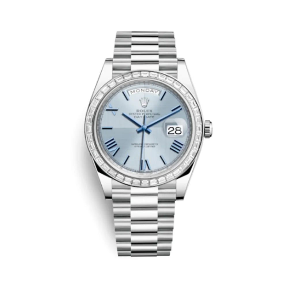 Rolex Day-Date 40 Platinum - Baguette / Ice Blue Quadrant